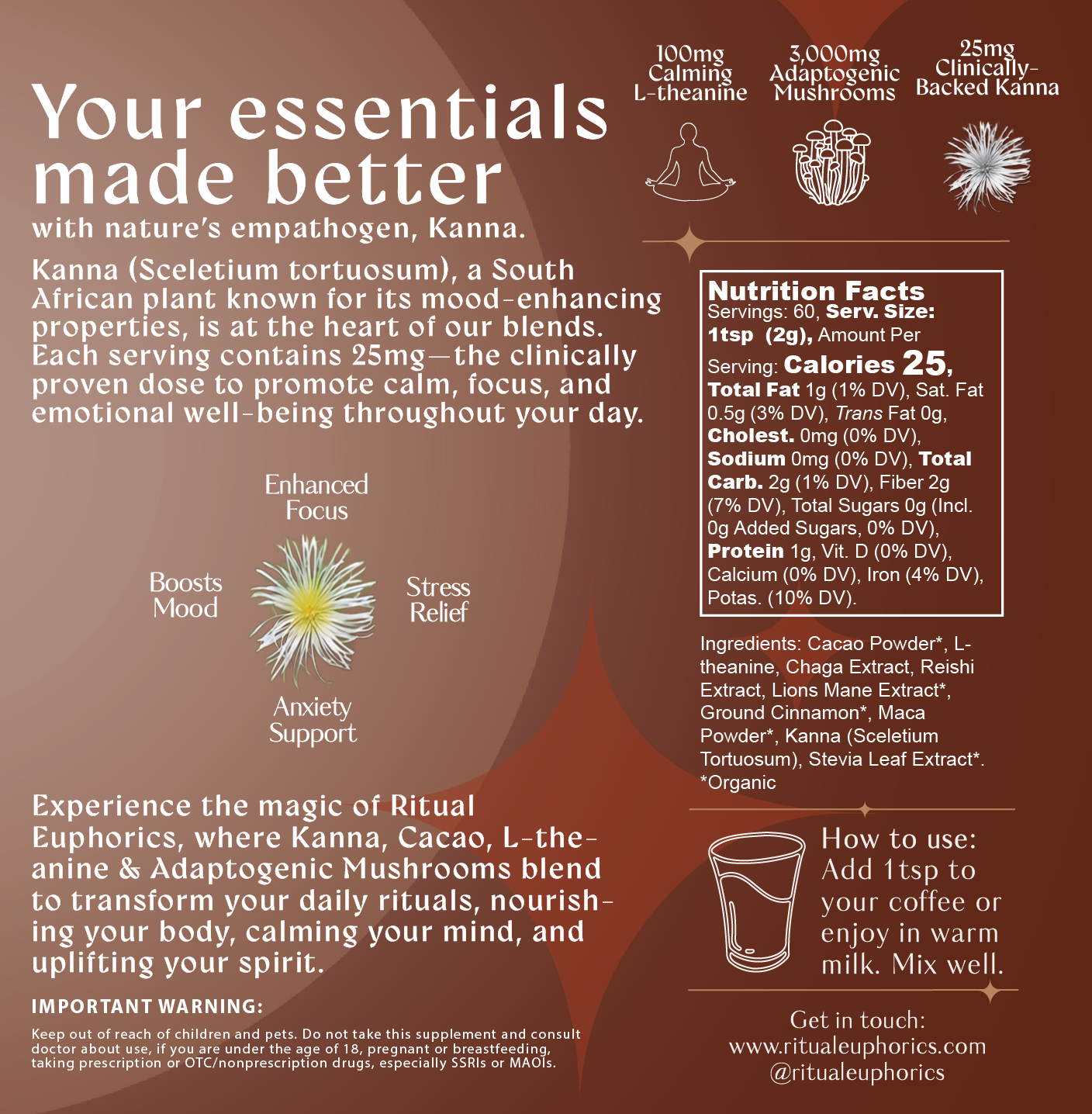 60 Servings of Kanna Mushroom Cacao Latte